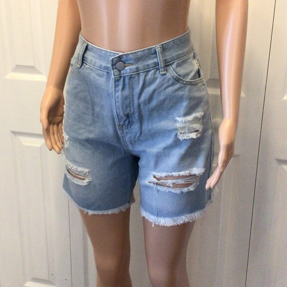 Babysbule Juniors Light Wash Distressed High Rise Denim Shorts Choose Size - Picture 6 of 15